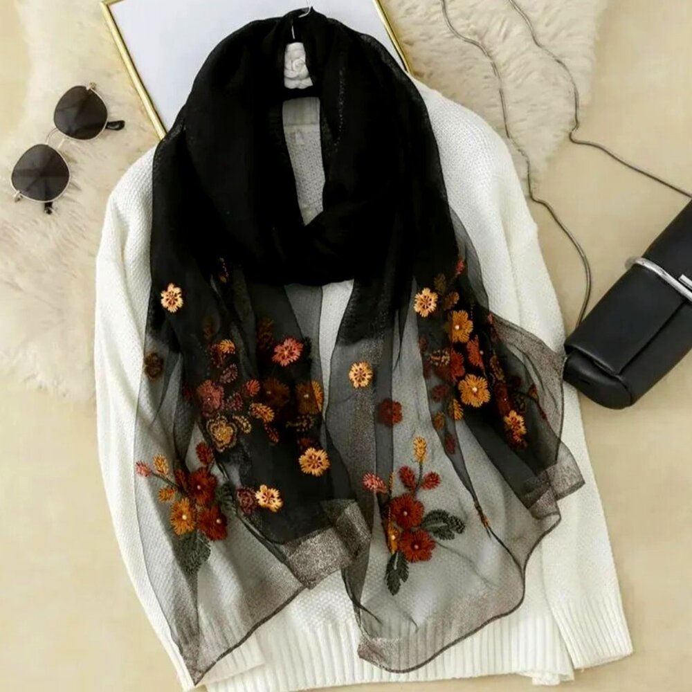 Elegant Hand Embroidered Scarf, Shawl, Hijab